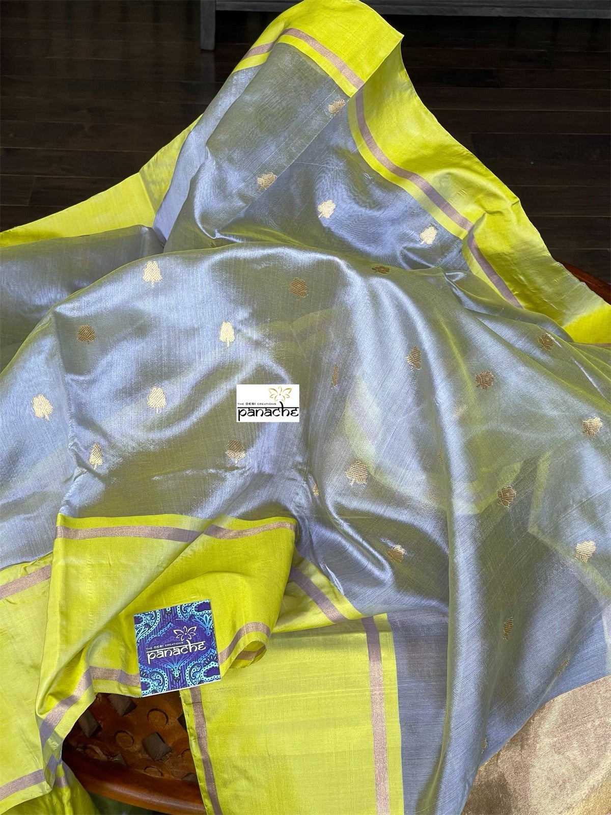 Pure Chanderi Pattu Silk - Light Purple Fluorescent Green Dual Shaded