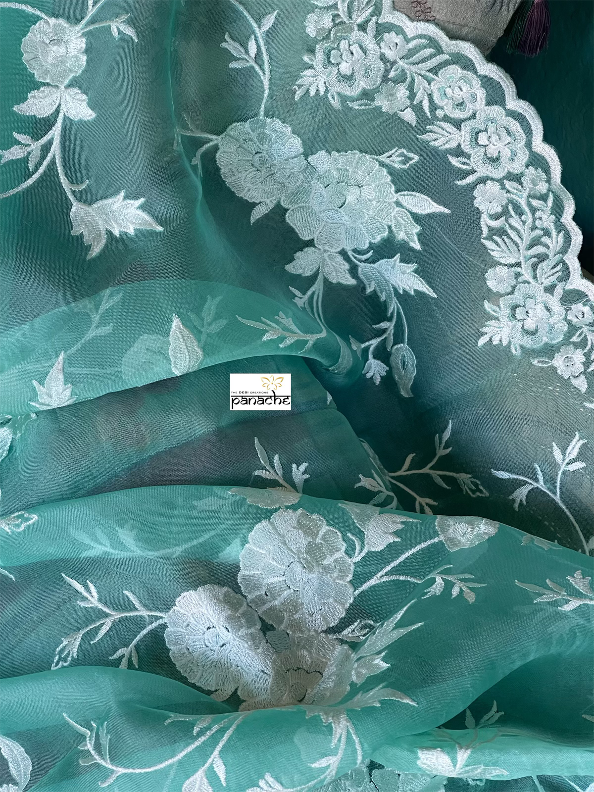 Designer Organza - Sea-Green Embroidered
