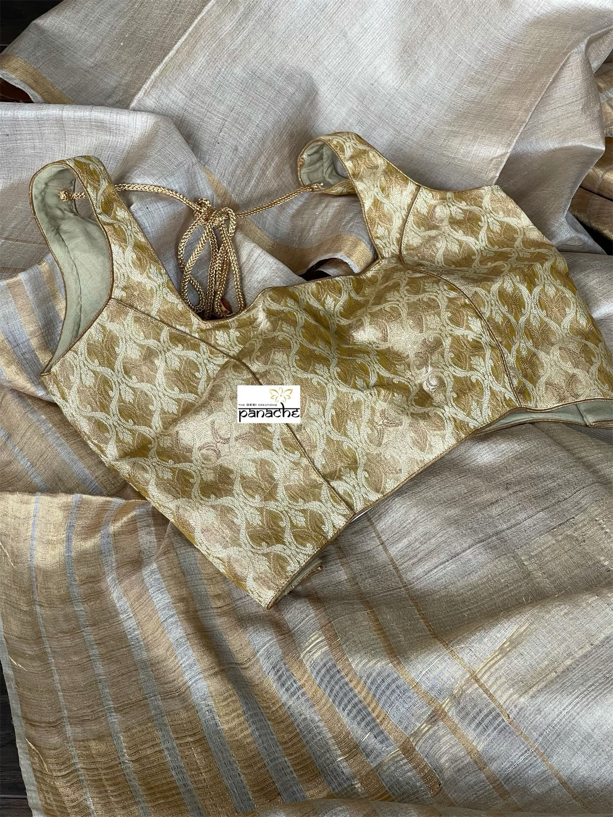 Designer Blouse - Beige Golden Woven