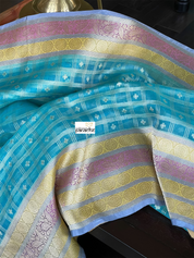 Organza Silk Banarasi - Blue Checkered