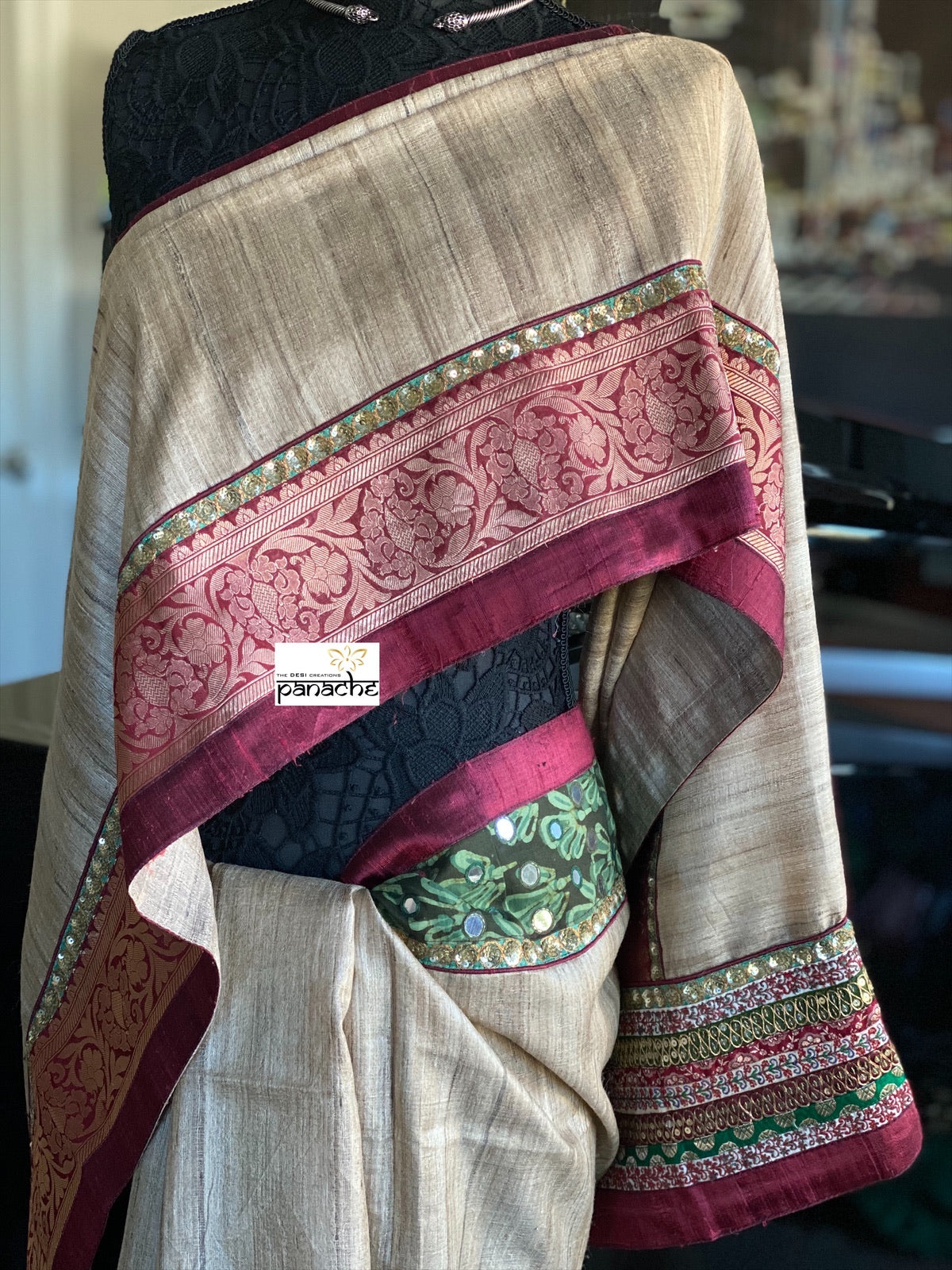 Designer Tussar Silk - Gicha Banarasi Border