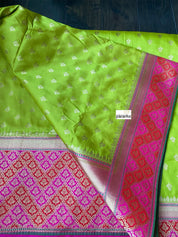 Soft Silk Banarasi - Lime Green Magenta Antique Golden Zari