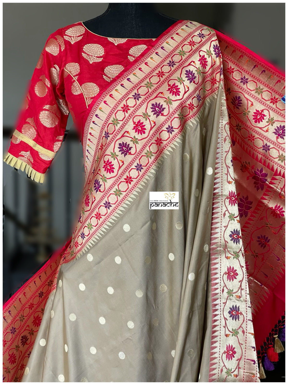 Designer Blouse - Red Golden Zari