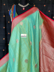 Pure Tassur Silk Banarasi - Sea Green Red