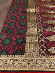 Soft Silk Bandhni Banarasi - Black Maroon Green