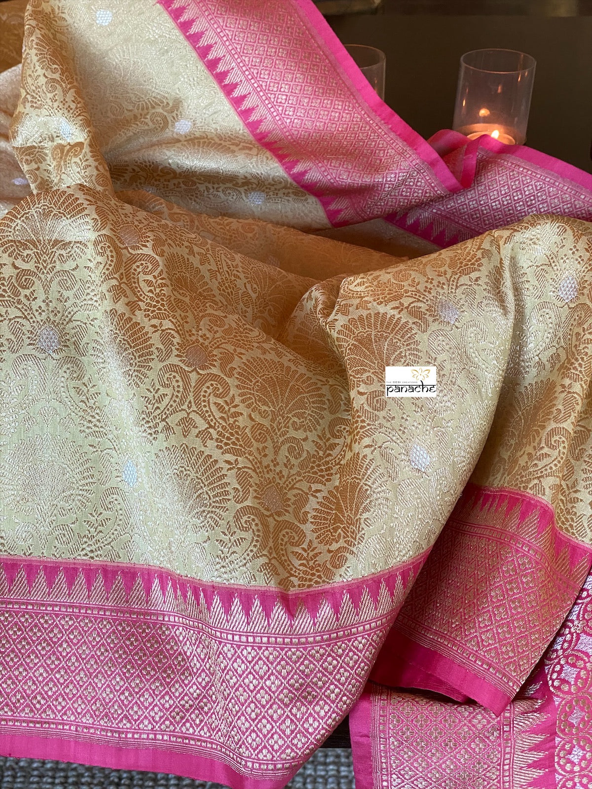 Pure Katan Silk Banarasi - Light Butter Yellow Golden Zari woven