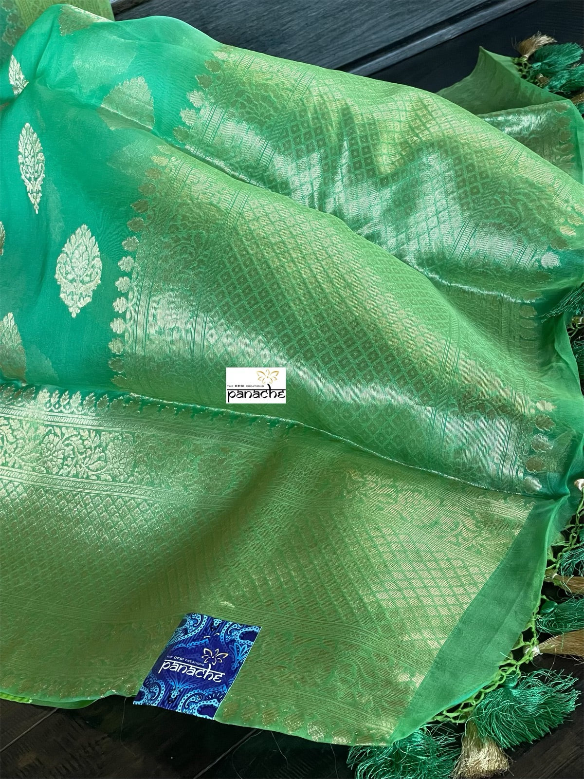 Organza Silk Banarasi -  Sea Green Antique Zari