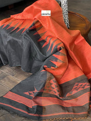 Matka Silk - Rust Black Jaamdani Weave