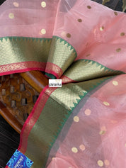 Pure Chanderi Organza Silk - Light Peach Pink Eknaliya