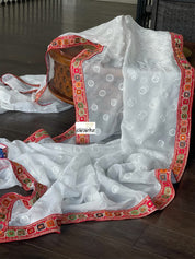 Designer Organza - White Red Sequin woven
