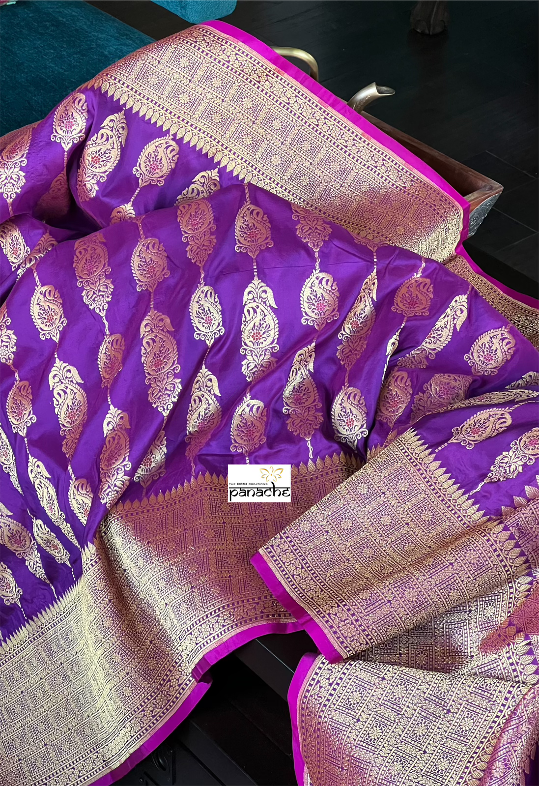 Pure Silk Katan Banarasi- Purple Antique Zari