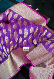Pure Silk Katan Banarasi- Purple Antique Zari