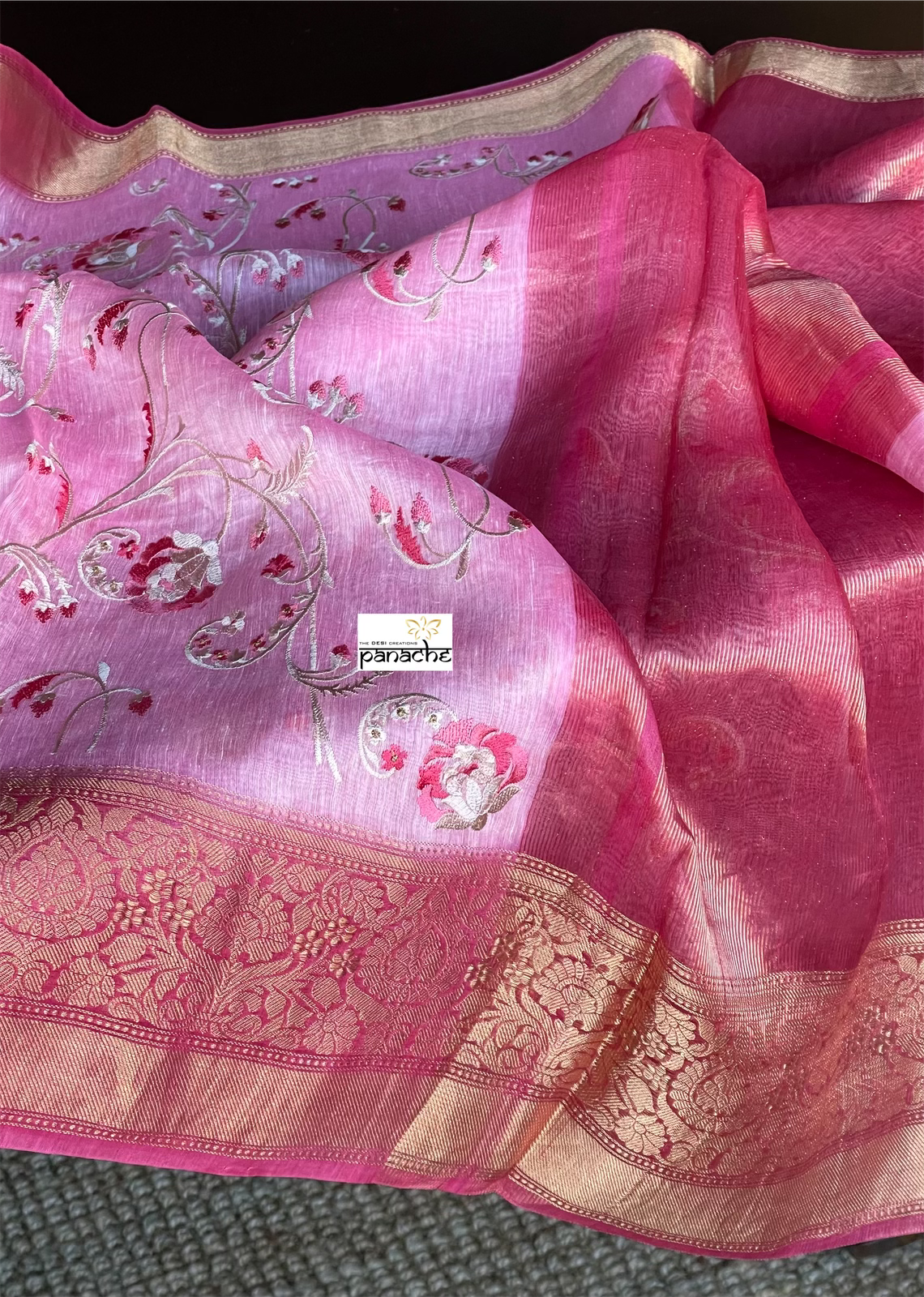 Embroidered Linen Silk - Bubblegum Pink