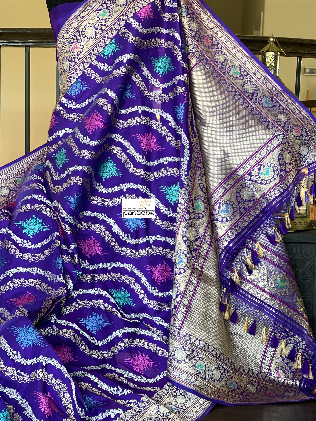 Pure Silk Kadwa Banarasi - Purple Multi Meenakari