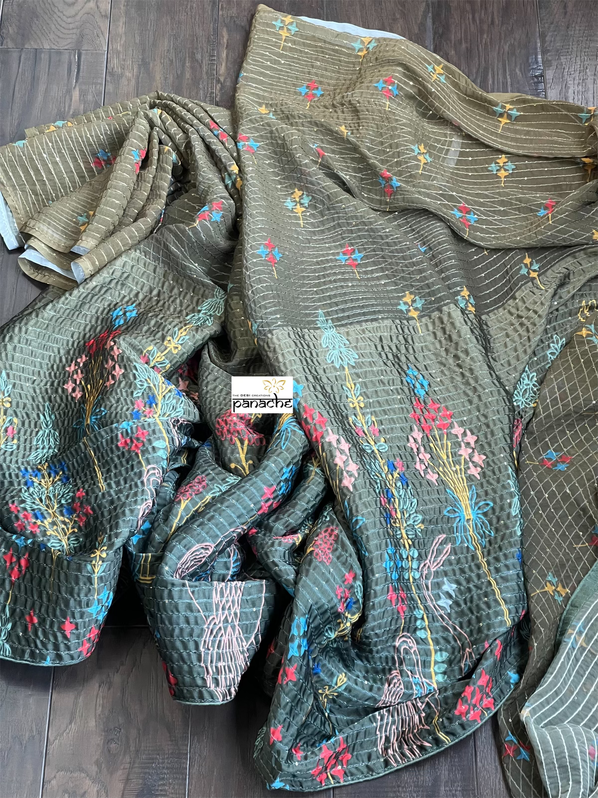 Designer Satin Georgette Sequin - Moss Green