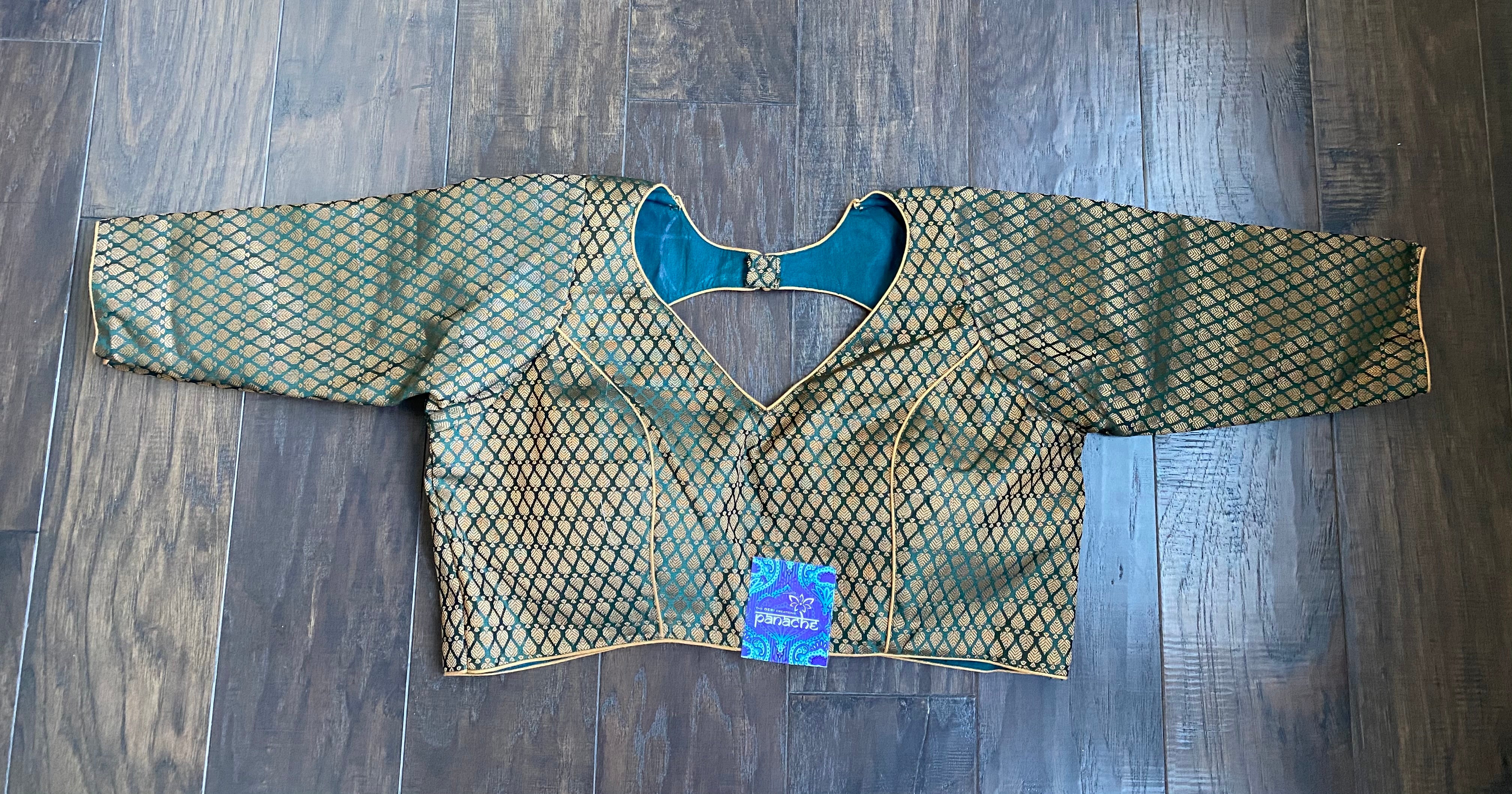 Designer Blouse - Teal Green Zari woven