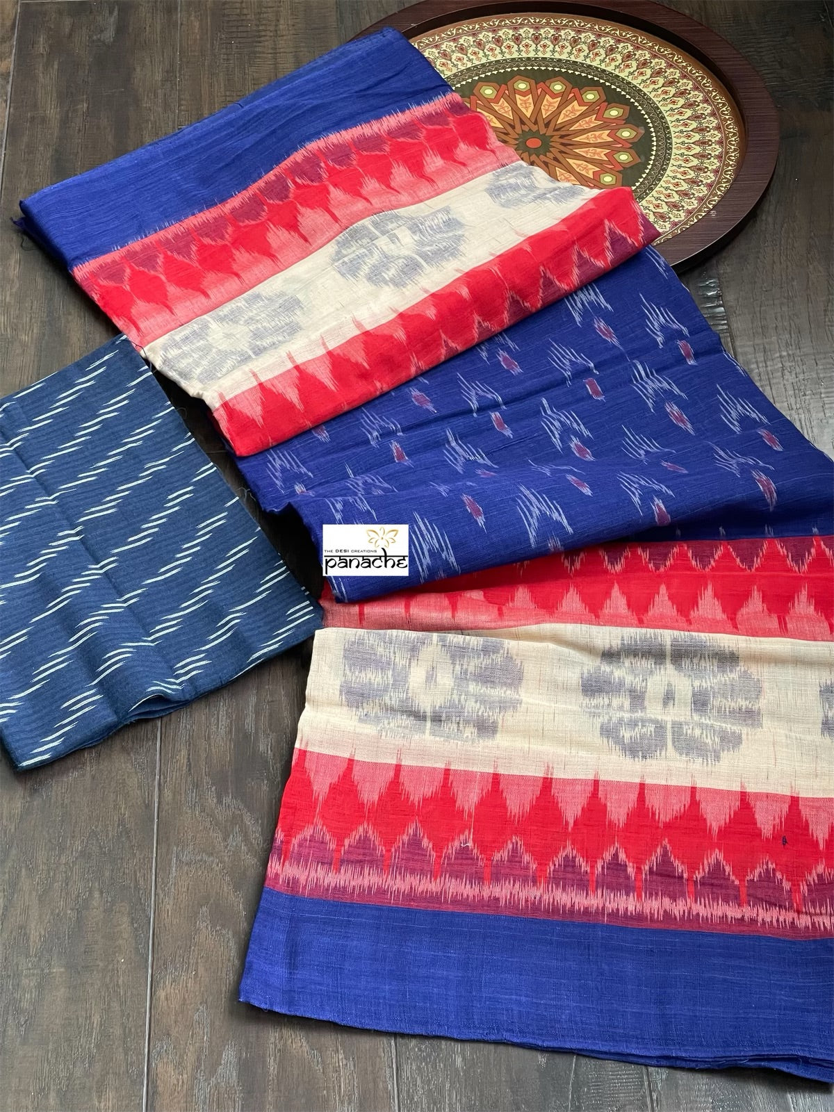 Pure Cotton Soft Ikat - Blue Beige Red