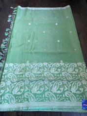 Linen Silk Banarsi - Pista Green Silver Zari