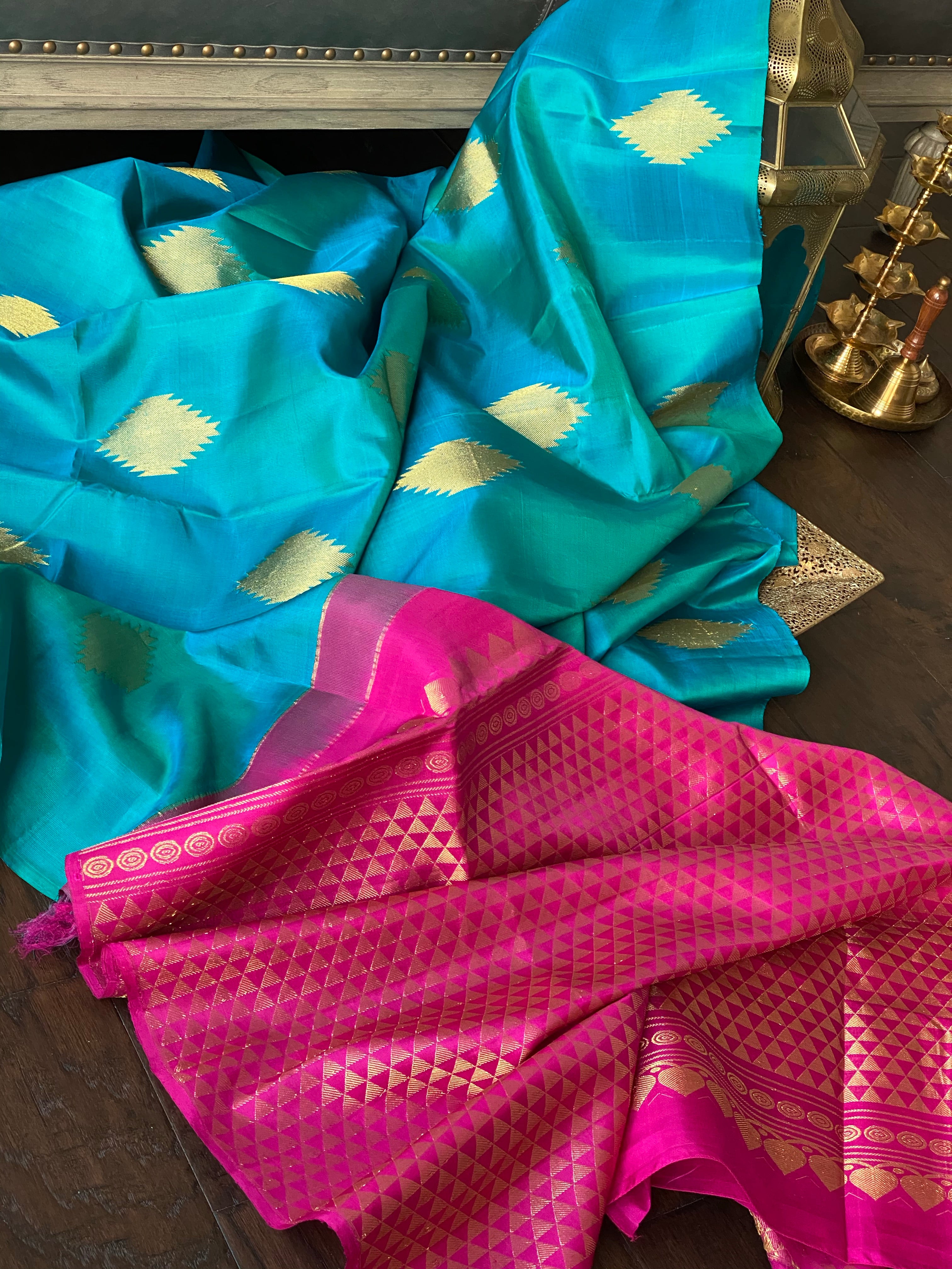 Pure Silk Kanjivaram - Sea Green Firozi Magenta