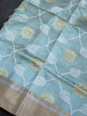 Pure Chanderi Patti Silk - Metallic Sea Green Jaal woven