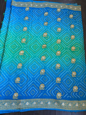 Bandhej Khaddi Georgette Banarasi - Firozi Sea Green Kadwa