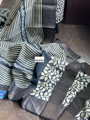 Pure Tussar Silk Printed -  Beige Black