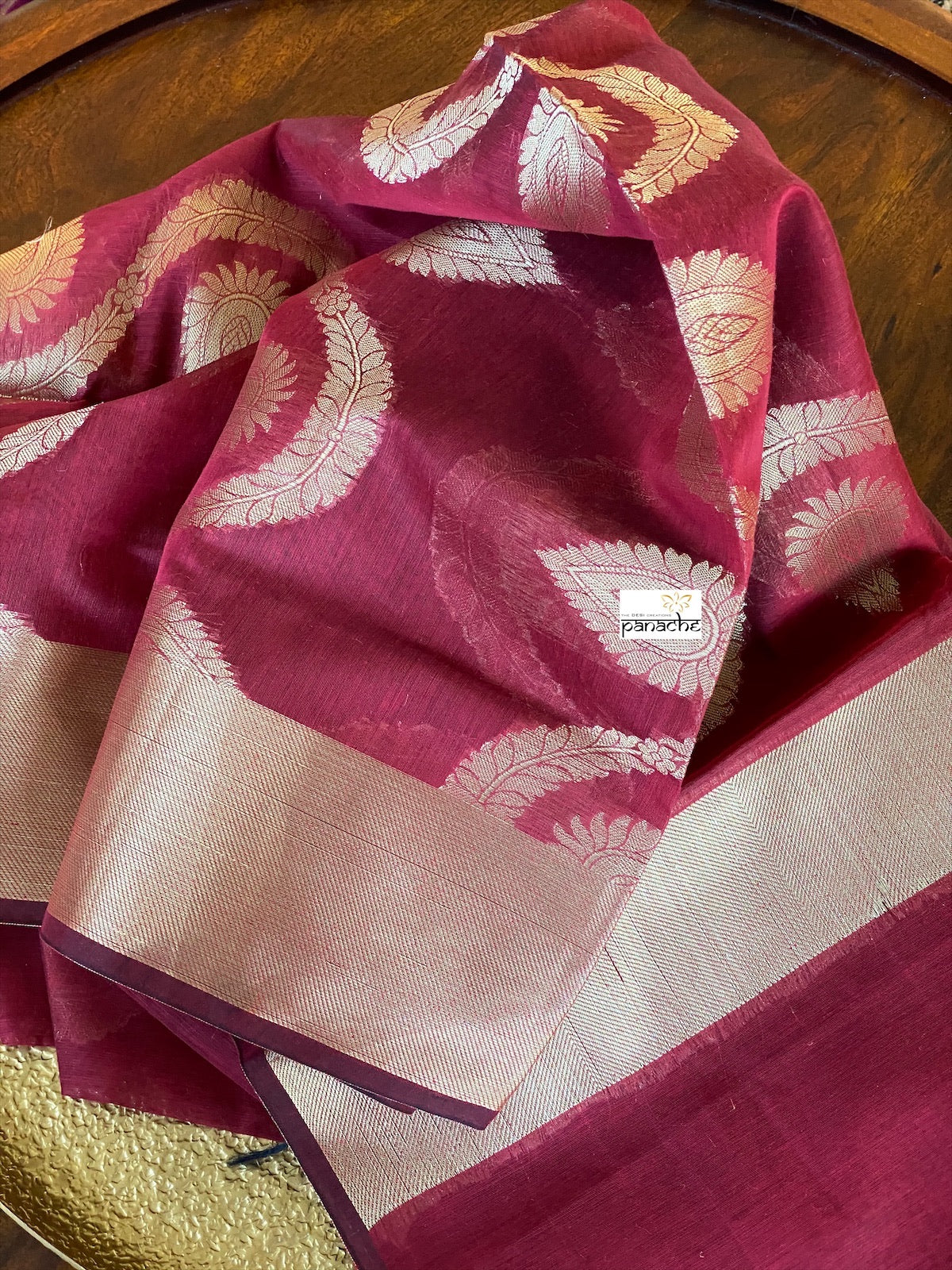 Silk Cotton Dupatta - Maroon 2 Golden Zari