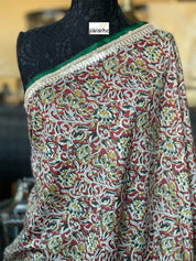 Designer Soft Silk - Green Maroon Kalamkari Printed