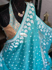 Designer Blouse - Light Blue Golden Brocade