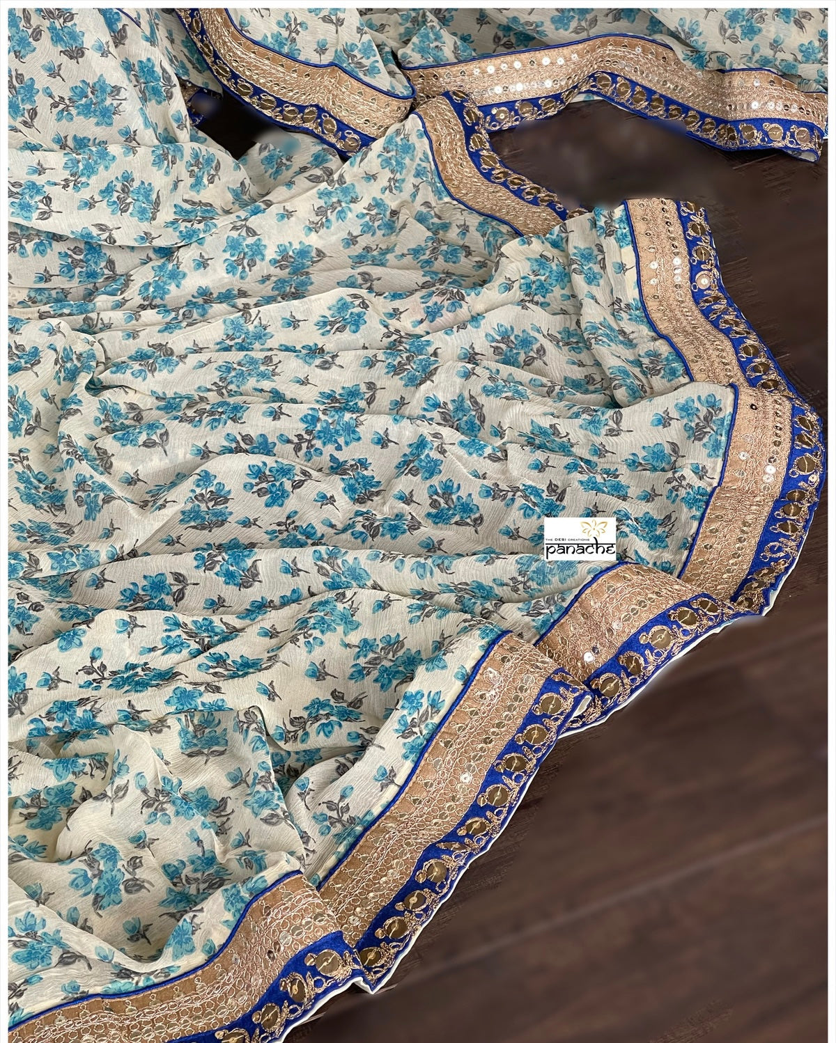 Pure Designer Chiffon Georgette - Beige Blue