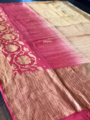 Khaddi Georgette Banarasi - Peach Occur Yellow Shaded