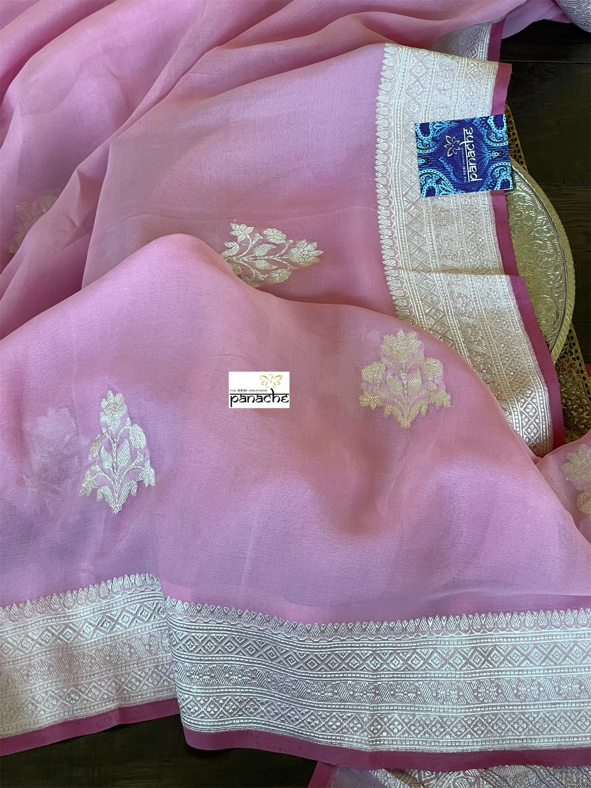 Khaddi Georgette Silk Banarasi - Pink Khadhua Woven