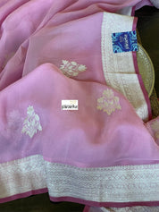 Khaddi Georgette Silk Banarasi - Pink Khadhua Woven