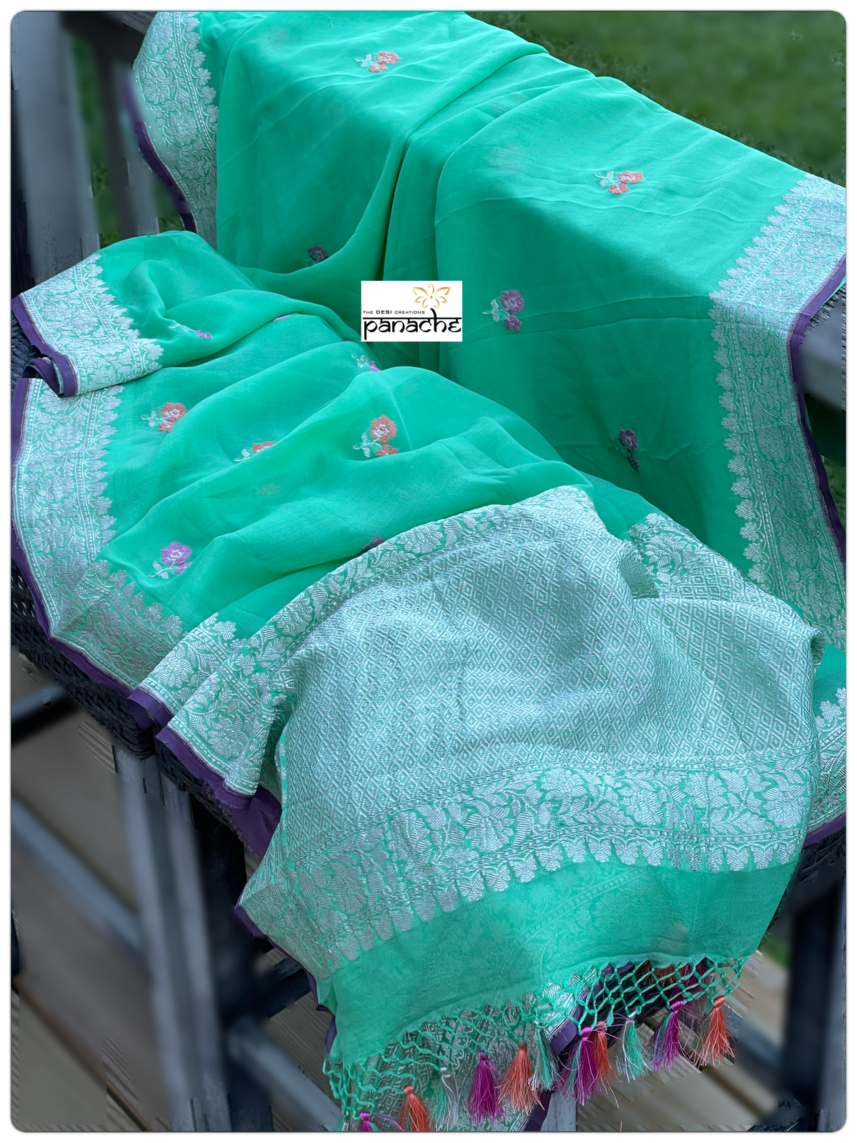 Khaddi Georgette Banarasi - Green Purple Khadhua Woven