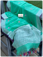 Khaddi Georgette Banarasi - Green Purple Khadhua Woven