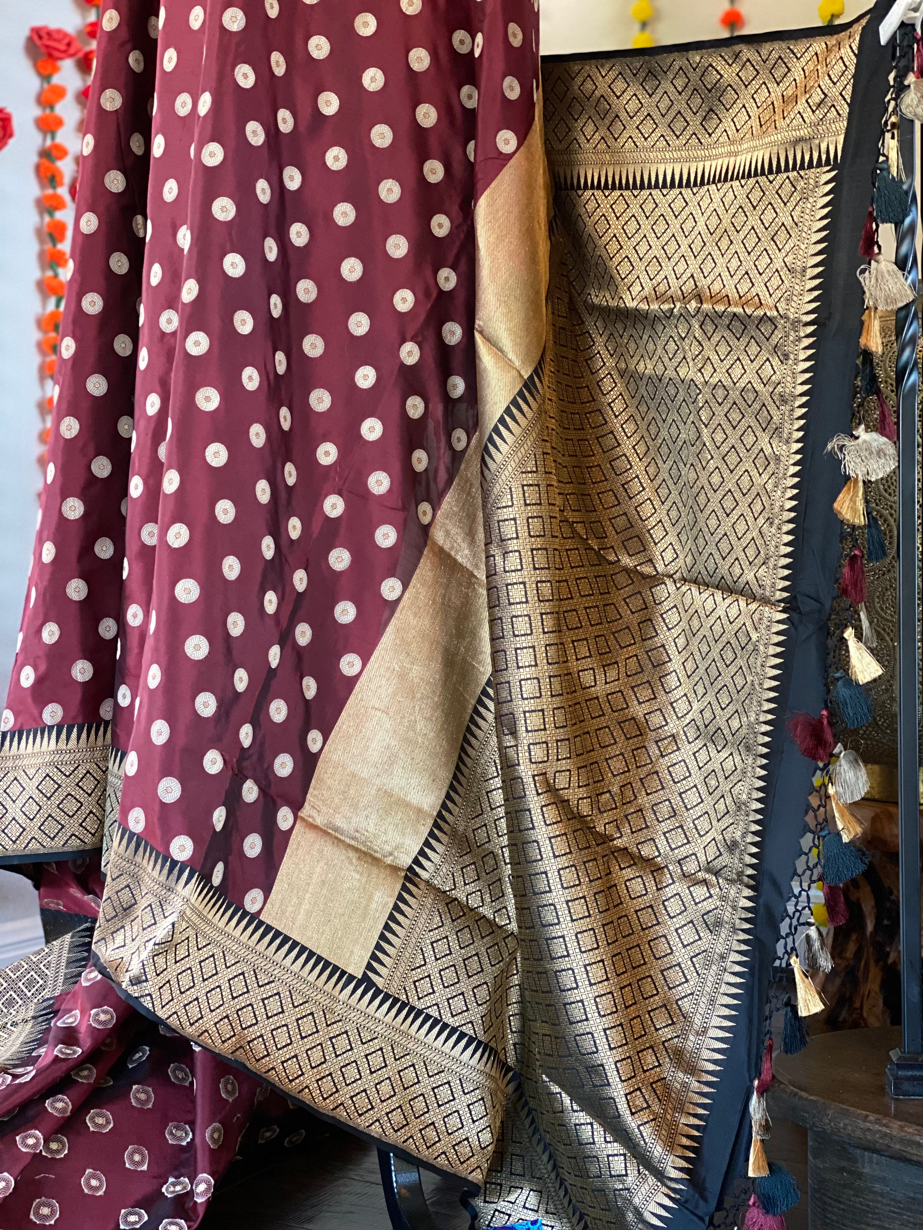 Pure Silk Katan Banarasi - Maroon Black