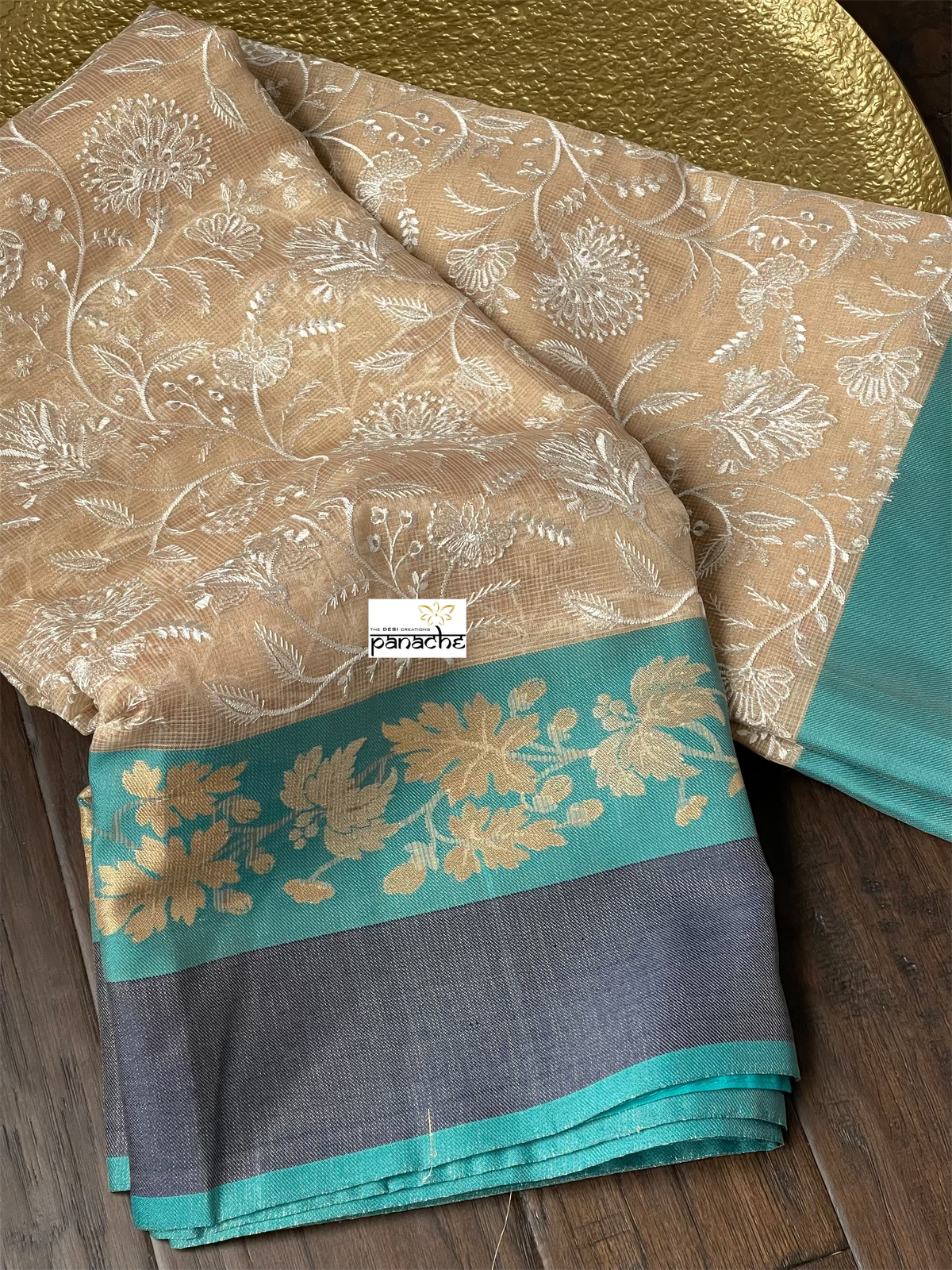 Tissue Kota Silk Embroidered - Golden Beige FIrozi