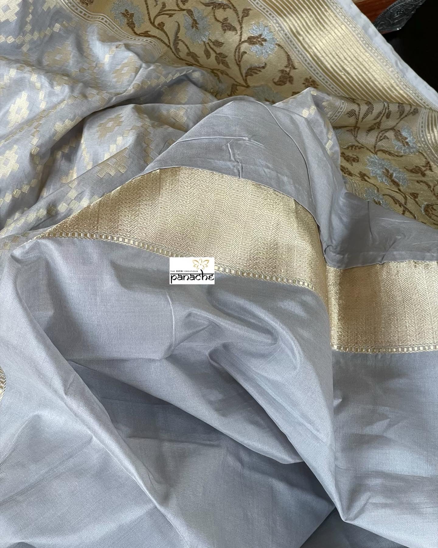 Pure Katan Silk Banarasi - Silver Grey Paithani