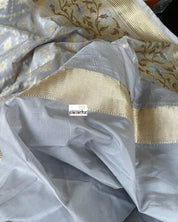 Pure Katan Silk Banarasi - Silver Grey Paithani