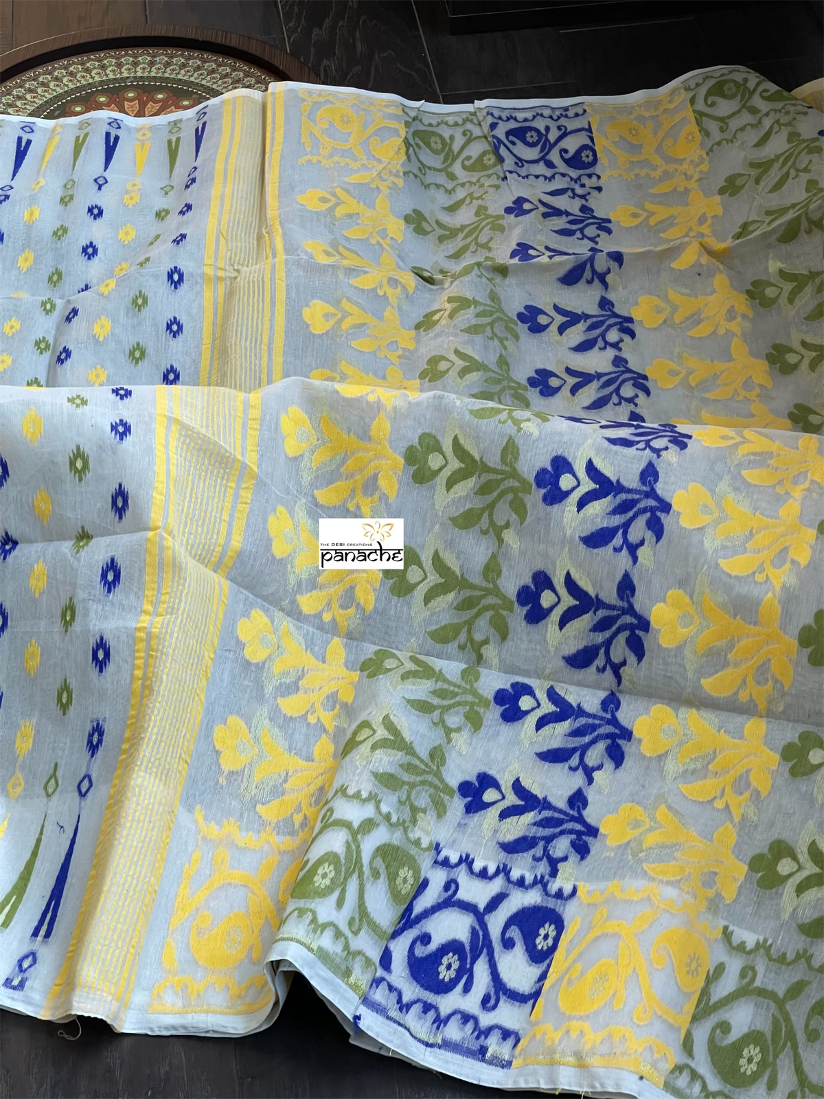 Jamdaani  - Off White Blue Yellow