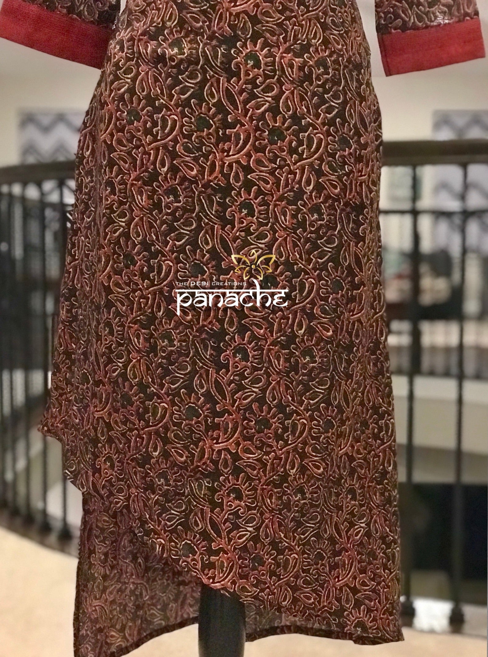 Kurti - Maroon Black Kalamkari