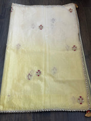 Designer Organza - Lemon Yellow mukaish Embroidered