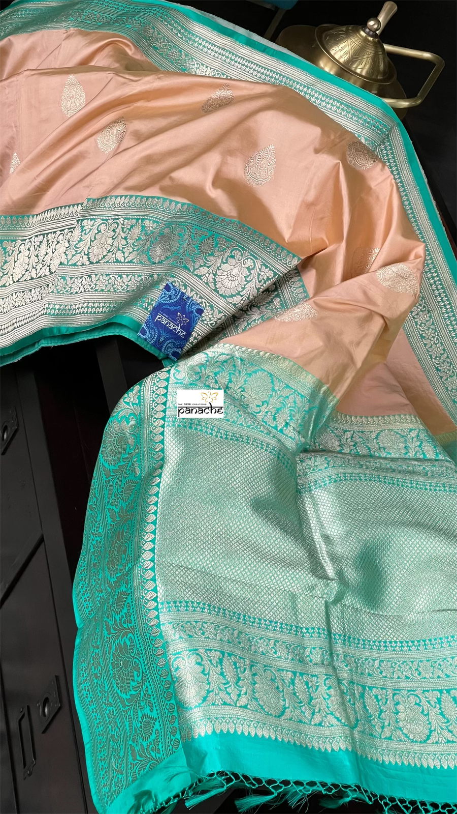 Pure Katan Silk Banarasi - Peach Sea-Green