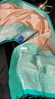 Pure Katan Silk Banarasi - Peach Sea-Green