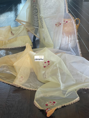 Designer Organza - Lemon Yellow mukaish Embroidered
