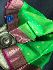 Pure Chanderi Katan Silk - Green Magenta