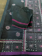 Cotton Kantha Stitch -  Mauve Purple Black Half Half