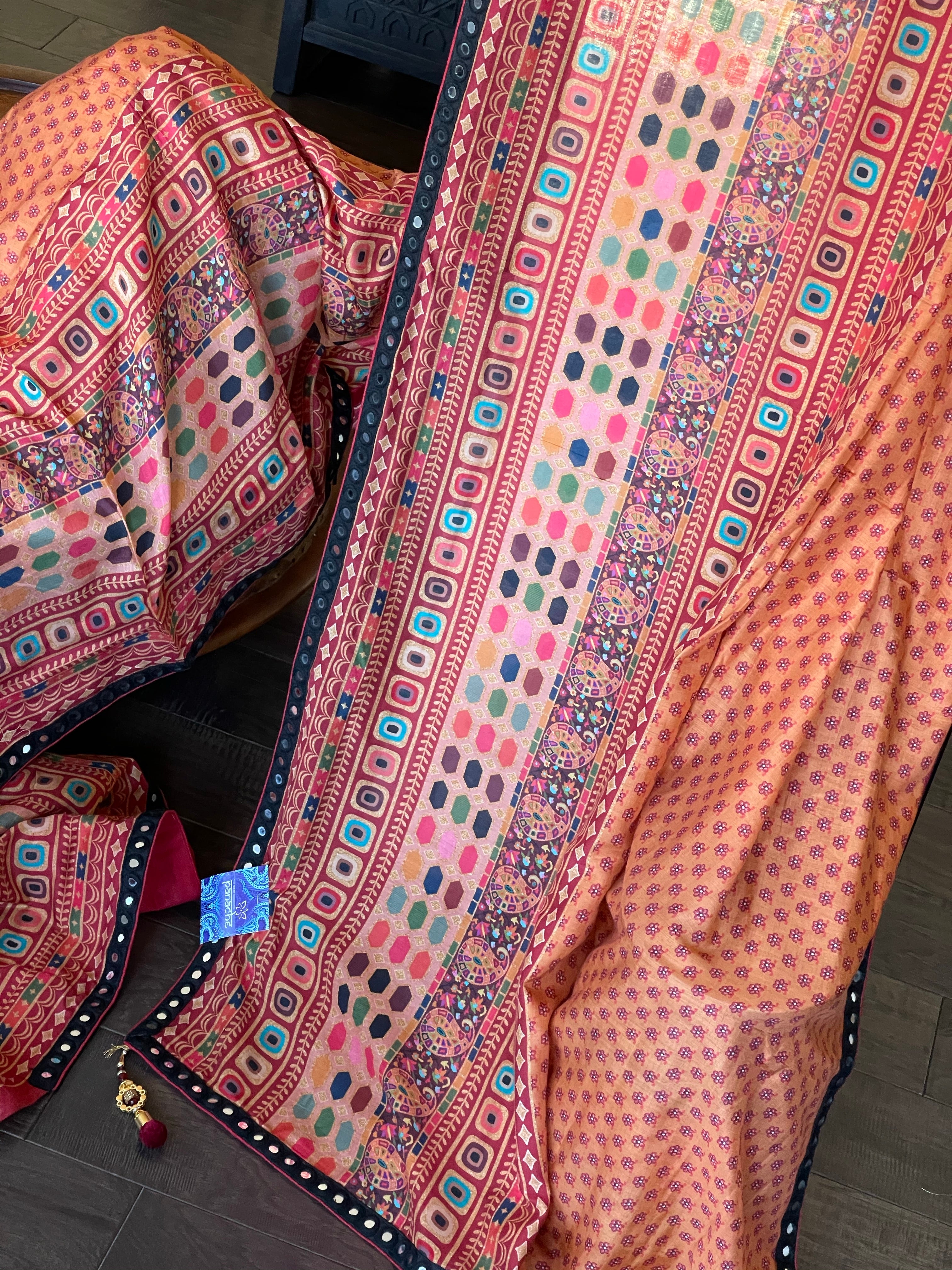 Muslin Soft Silk Printed - Peach Orange Maroon