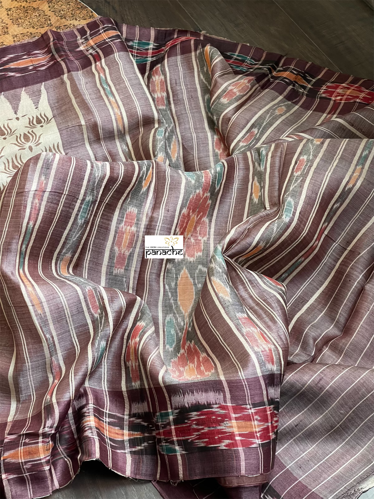 Pure Tussar Silk - Beige Chocolate brown
