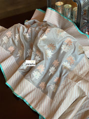 Pure Katan Silk Banarasi - Grey Kadhwa woven